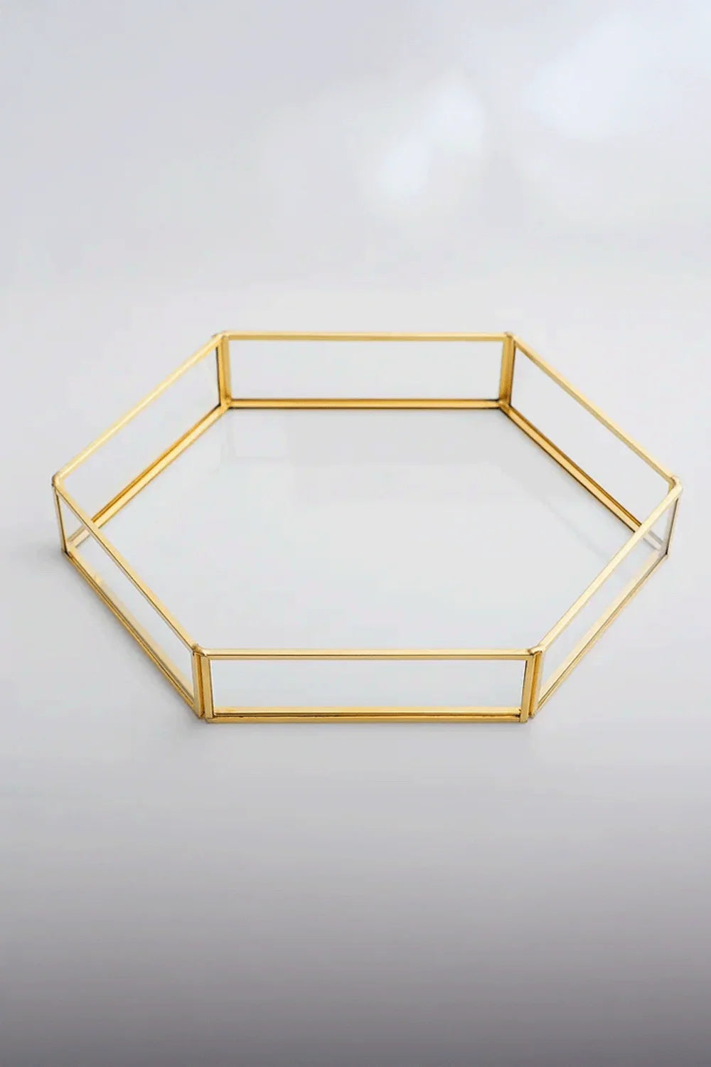 Altıgen Pirinç Gold Tepsi Damat Kahvesi Nişan Sunum Tepsisi 30x20x5cm - 0