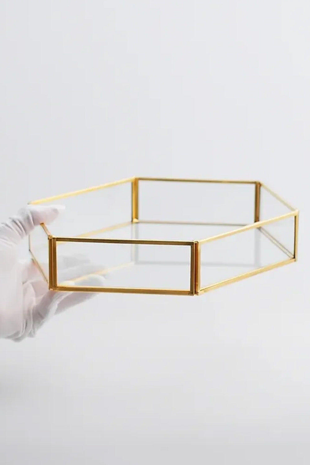 Altıgen Pirinç Gold Tepsi Damat Kahvesi Nişan Sunum Tepsisi 30x20x5cm - 1