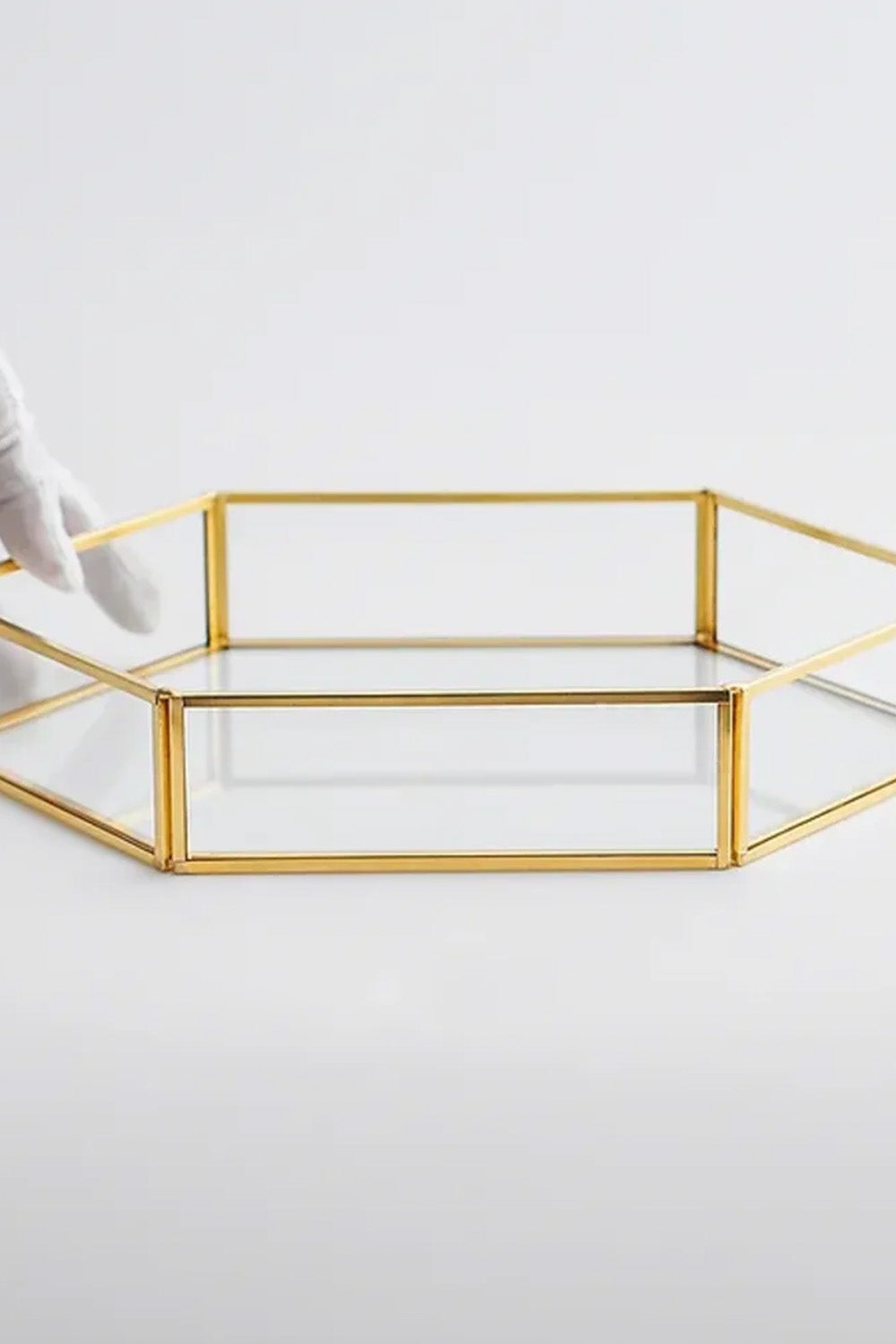 Altıgen Pirinç Gold Tepsi Damat Kahvesi Nişan Sunum Tepsisi 30x20x5cm - 2