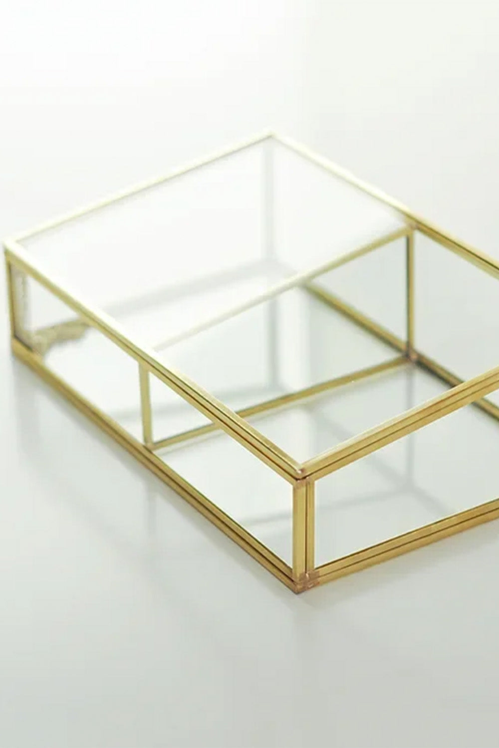 Pirinç Gold Cam Makyaj Takı Aksesuar Parfüm Fırçalık Organizer Kutusu 25x15x6cm - 6