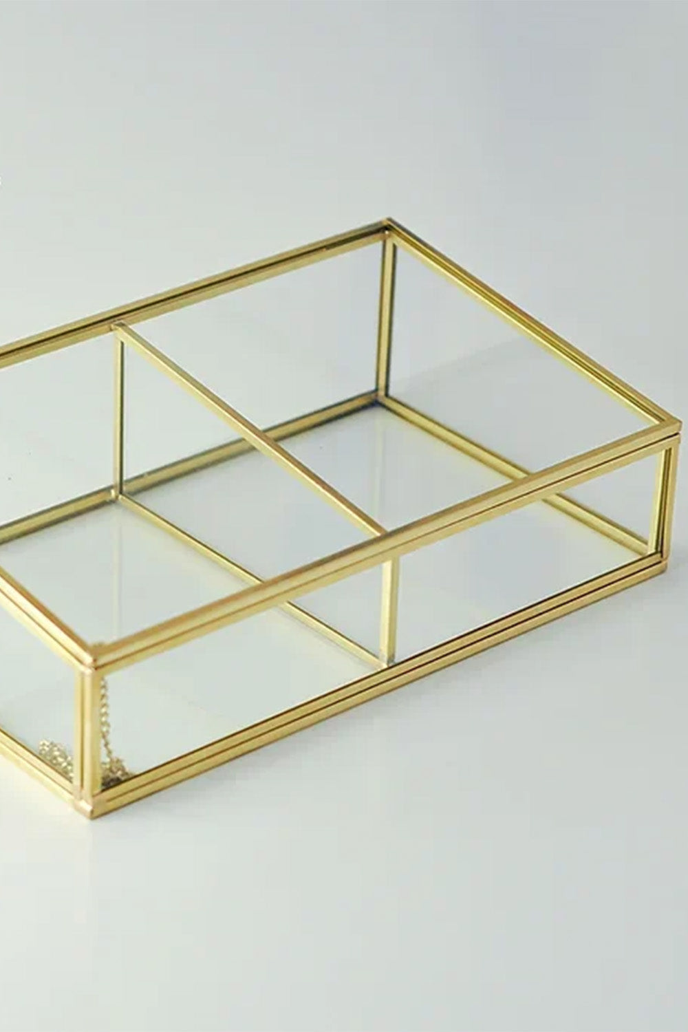 Pirinç Gold Cam Makyaj Takı Aksesuar Parfüm Fırçalık Organizer Kutusu 25x15x6cm - 1