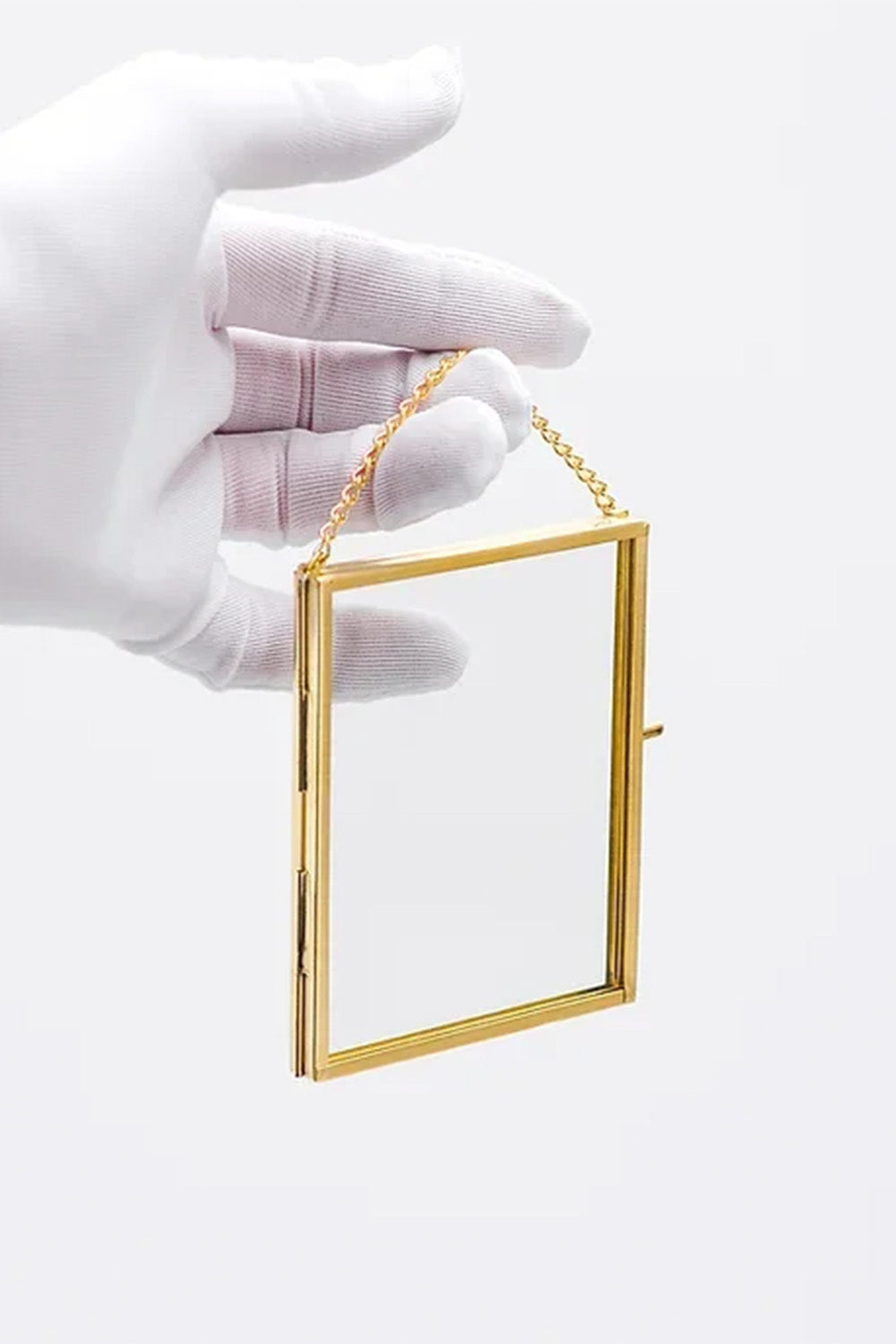 Dikey Pirinç Gold Kapaklı Cam Duvar Askılı Fotoğraf Çerçevesi 10x8cm - 1