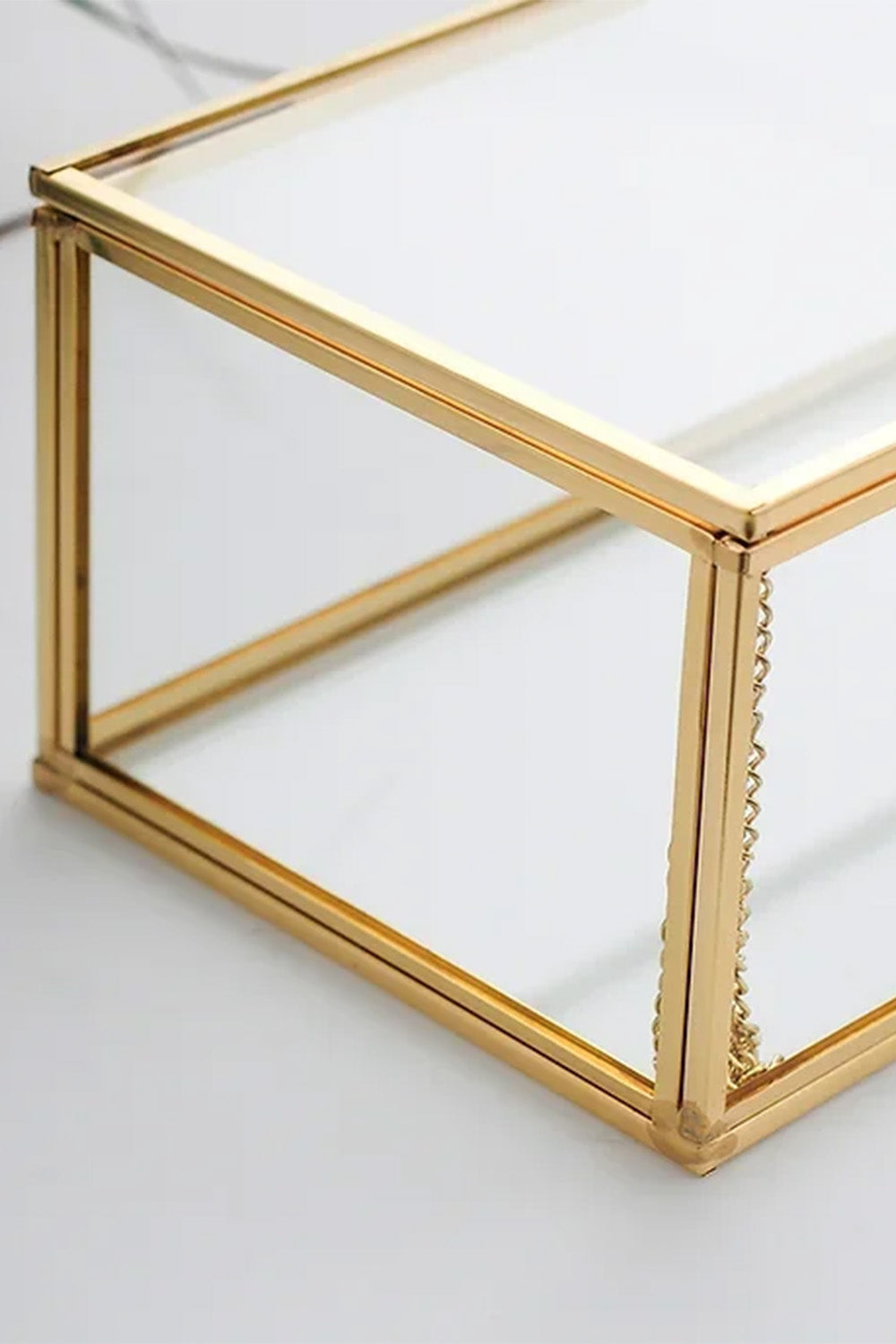 Pirinç Gold Cam Kapaklı Takı Aksesuar Çikolata Fotoğraf Kutusu 23x12x8cm - 4