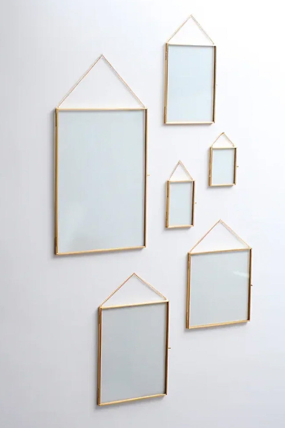 6 Parça Dikey Pirinç Gold Duvar Askılı Kapaklı Cam Fotoğraf Çerçeve Takımı - 3