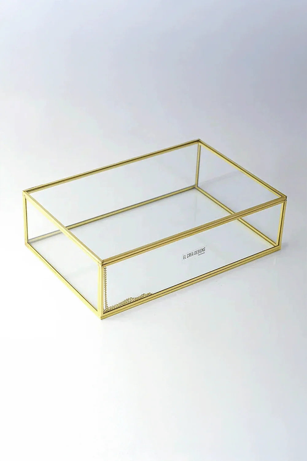 Pirinç Gold Cam Kapaklı Takı Aksesuar Çikolata Fotoğraf Kutusu 30x20x8cm - 0