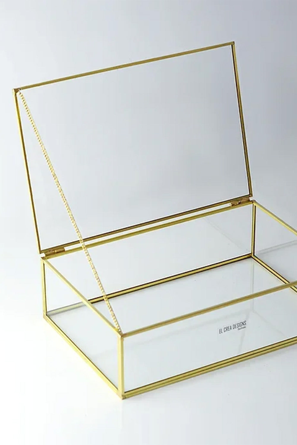 Pirinç Gold Cam Kapaklı Takı Aksesuar Çikolata Fotoğraf Kutusu 30x20x8cm - 1