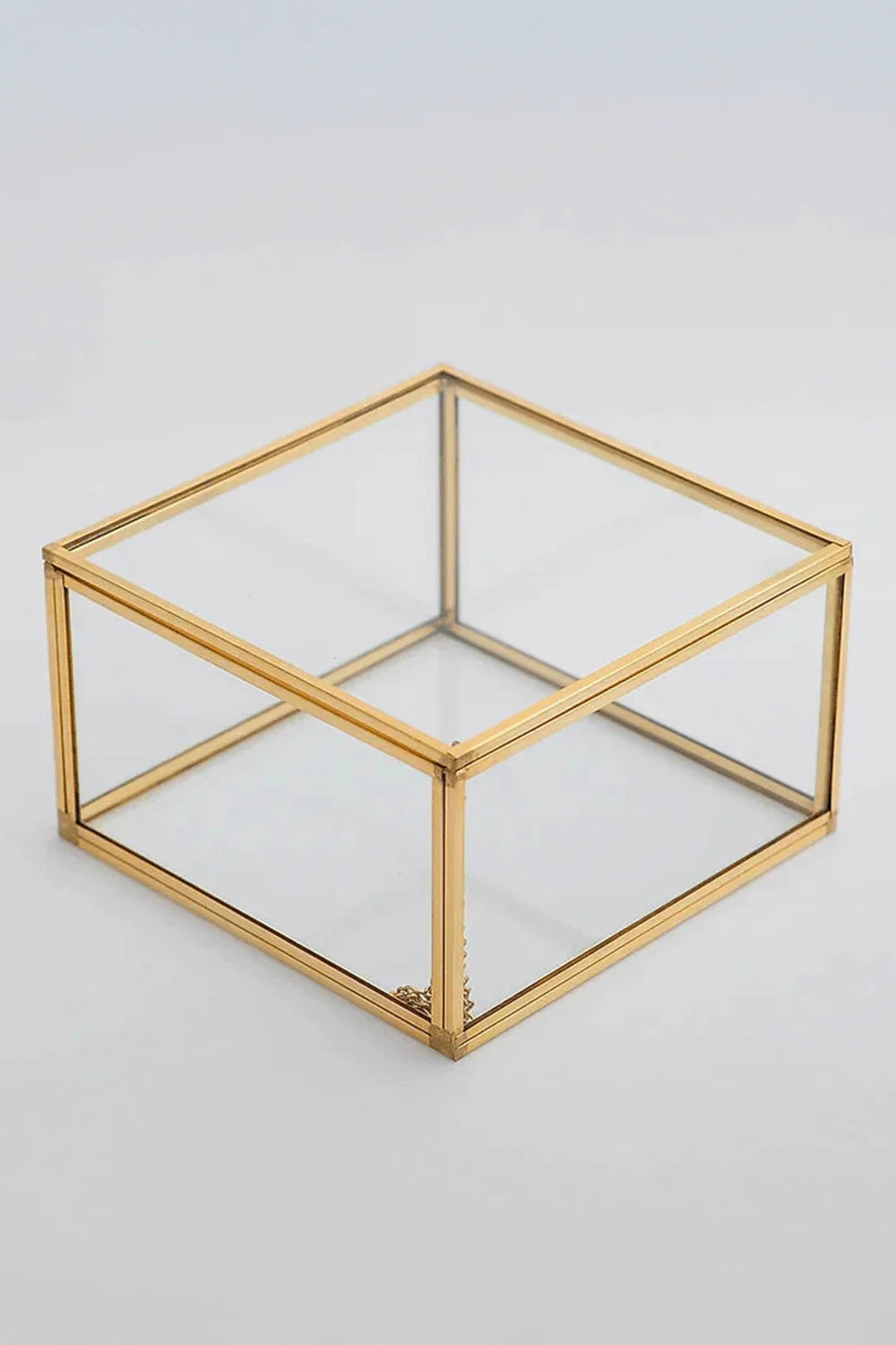 Pirinç Gold Cam Kapaklı Takı Aksesuar Yüzük Kutusu 15x15x8cm - 0