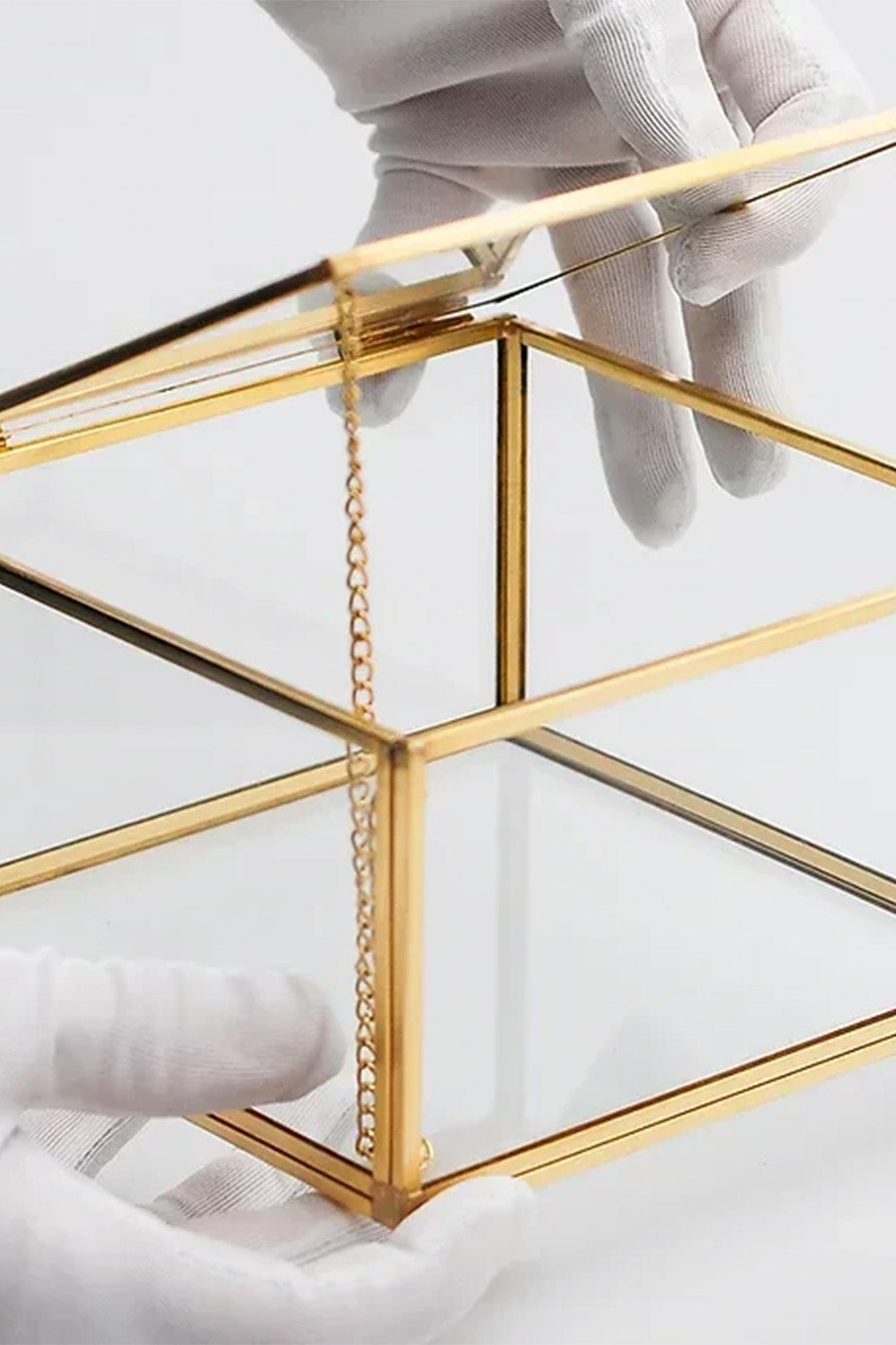 Pirinç Gold Cam Kapaklı Takı Aksesuar Yüzük Kutusu 15x15x8cm - 1