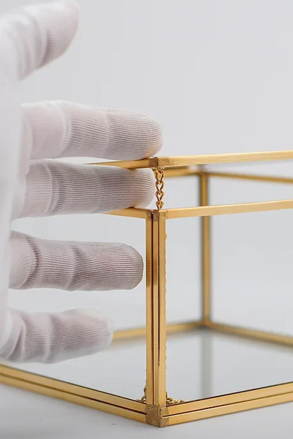 Pirinç Gold Cam Kapaklı Takı Aksesuar Yüzük Kutusu 15x15x8cm - 3