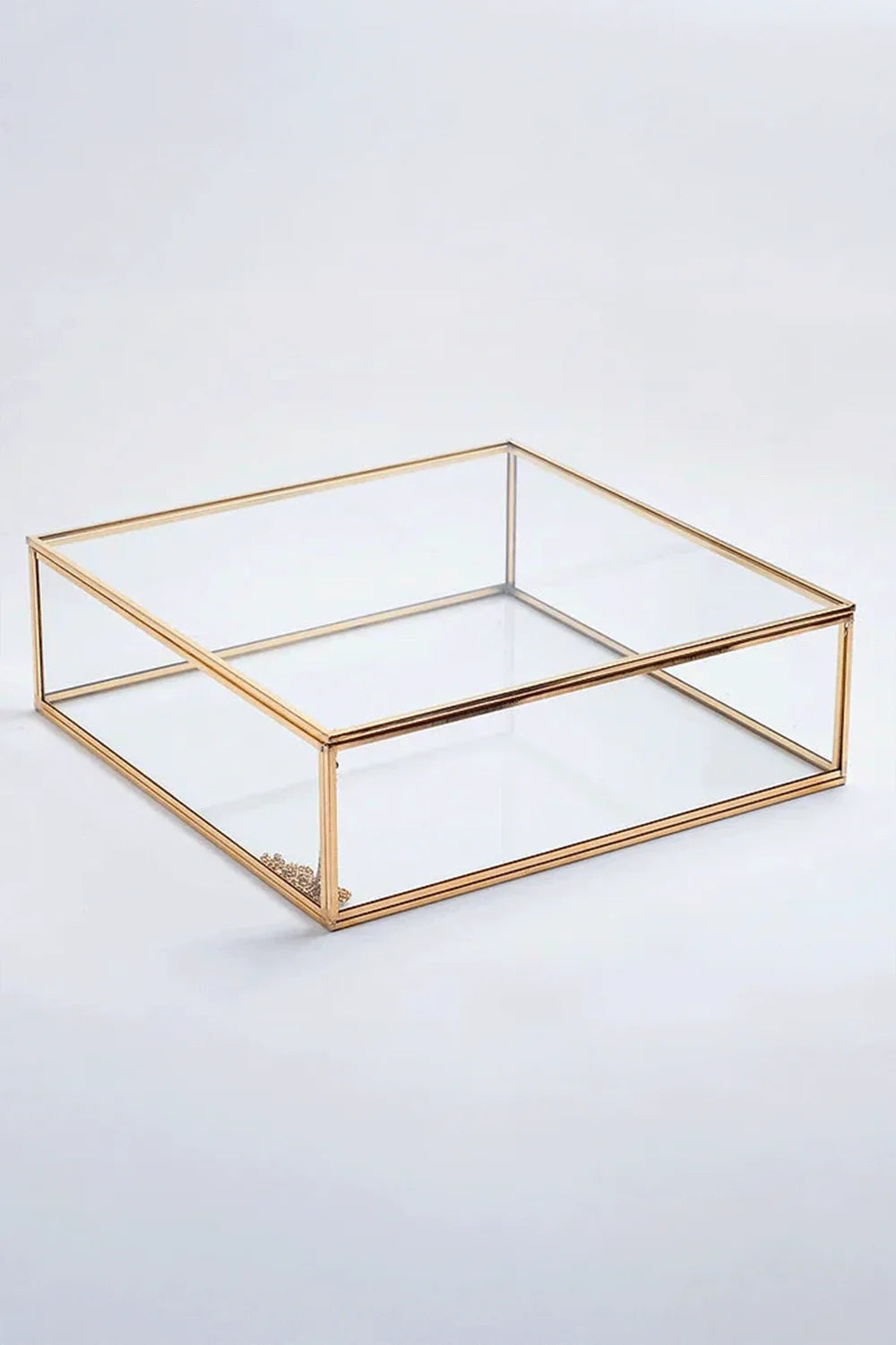 Pirinç Gold Cam Kapaklı Takı Aksesuar Çikolata Fotoğraf Kutusu 30x30x8cm - 0