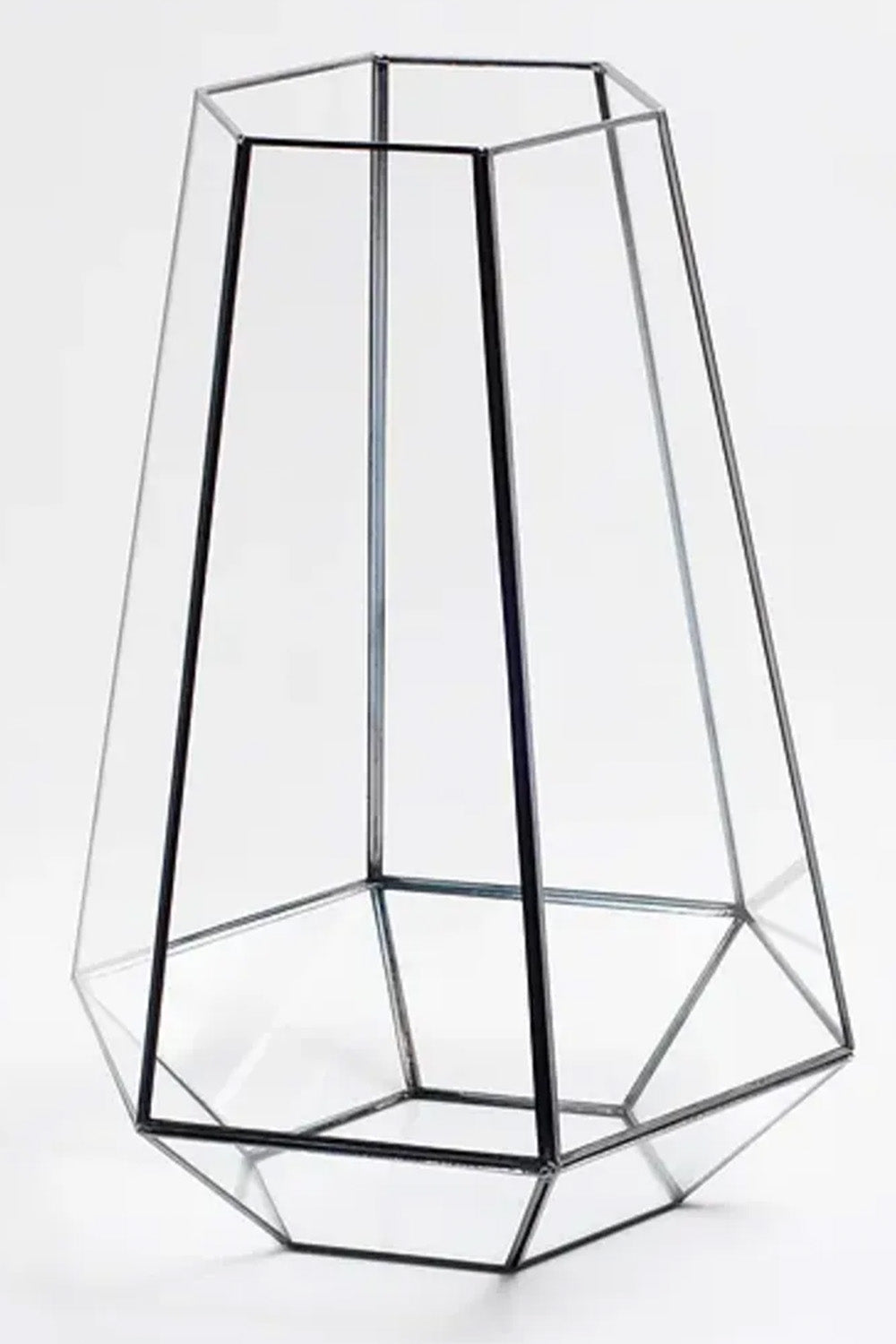 Siyah Geometrik Teraryum Cam Fanus Mumluk 34x26x26cm - 1