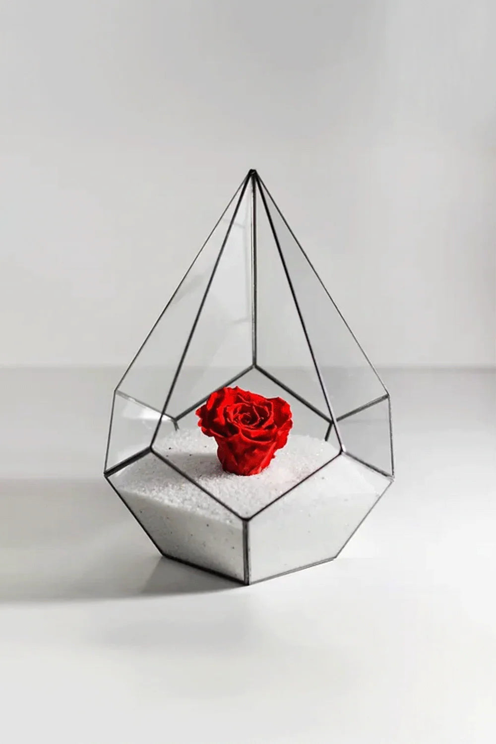 Siyah Geometrik Teraryum Cam Fanus Solmayan Gül Sevgililer Günü 31x22x22cm - 0