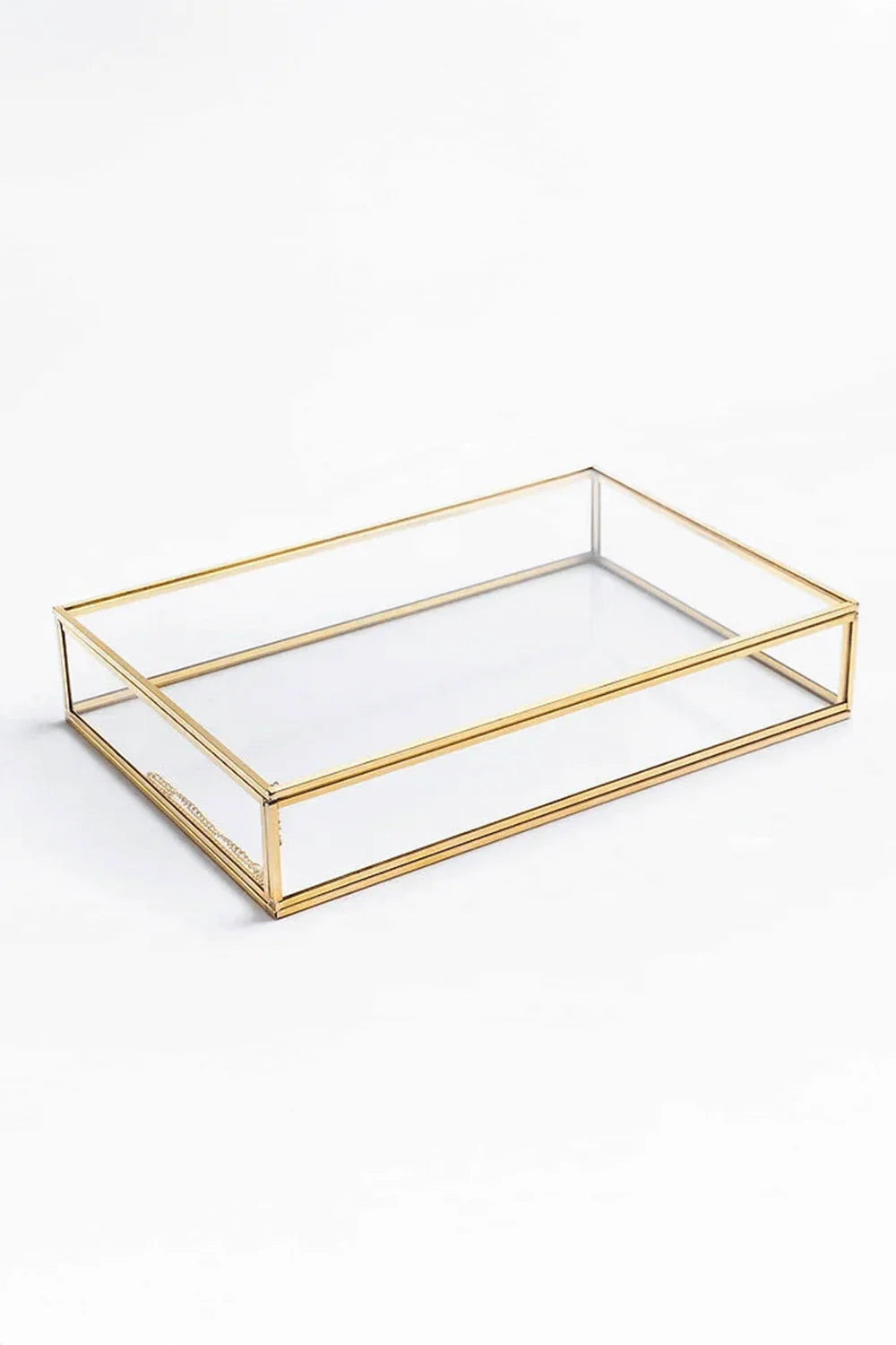 Pirinç Gold Cam Kapaklı Takı Aksesuar Çikolata Fotoğraf Kutusu 30x20x5cm - 0