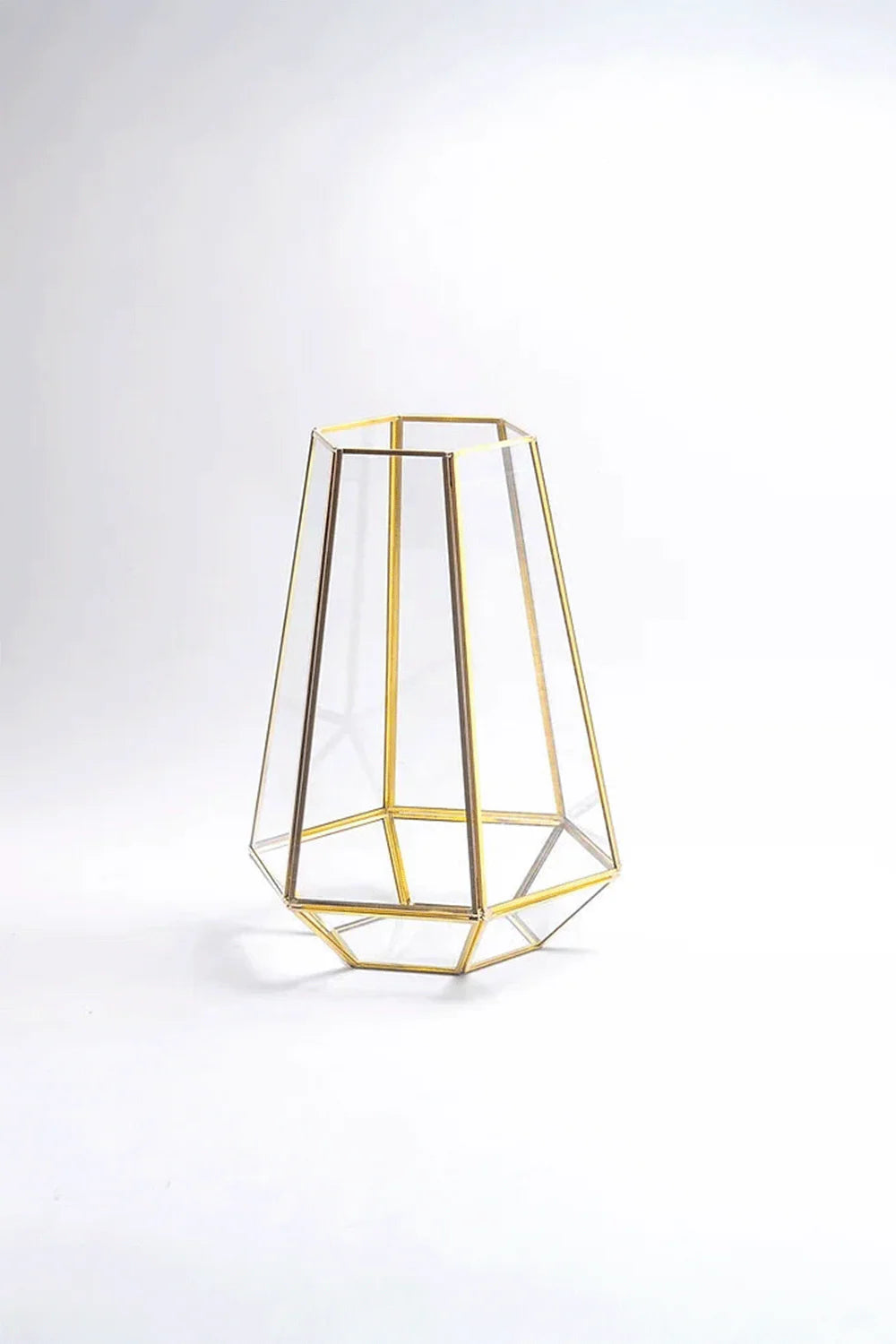 Pirinç Gold Cam Geometrik Teraryum Cam Fanus Vazo Mumluk 34x26x26cm - 0