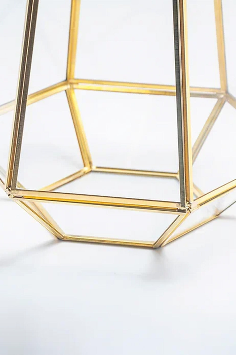 Pirinç Gold Cam Geometrik Teraryum Cam Fanus Vazo Mumluk 34x26x26cm - 2