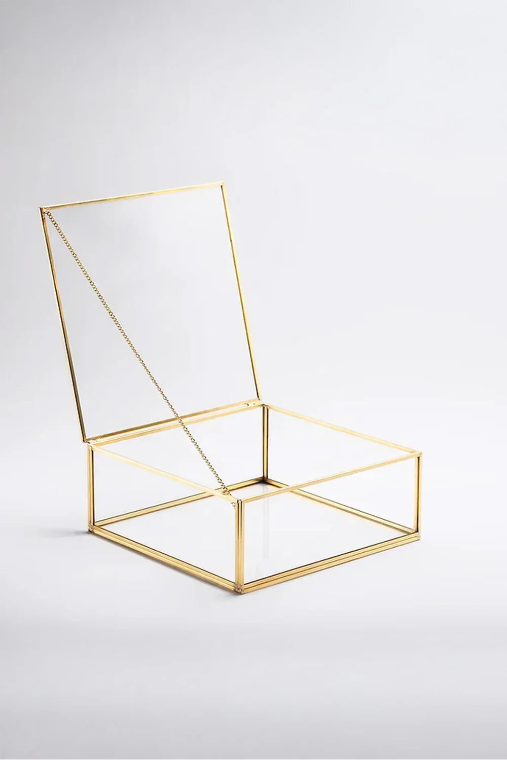 Pirinç Gold Cam Kapaklı Takı Aksesuar Çikolata Fotoğraf Kutusu 25x25x8cm - 0