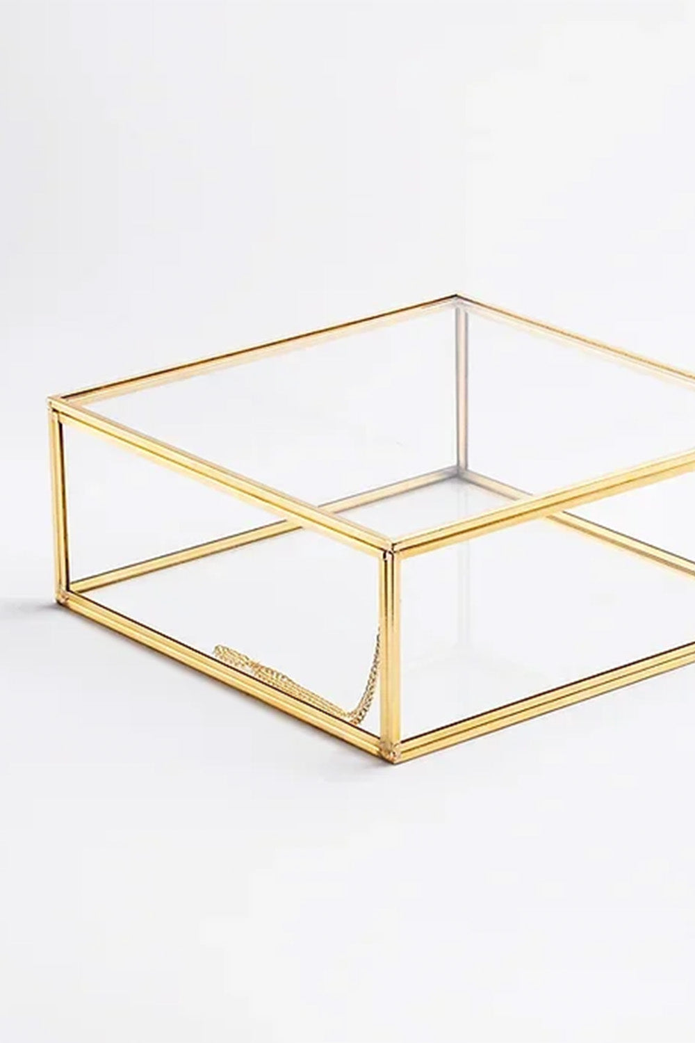 Pirinç Gold Cam Kapaklı Takı Aksesuar Çikolata Fotoğraf Kutusu 25x25x8cm - 1