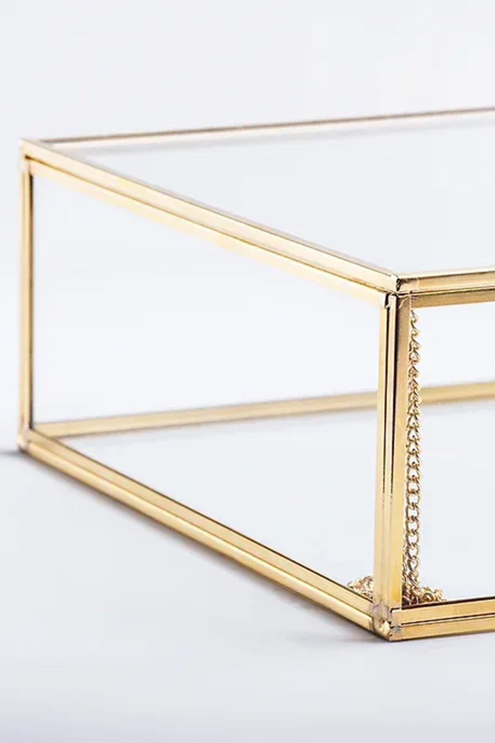 Pirinç Gold Cam Kapaklı Takı Aksesuar Çikolata Fotoğraf Kutusu 25x25x8cm - 2