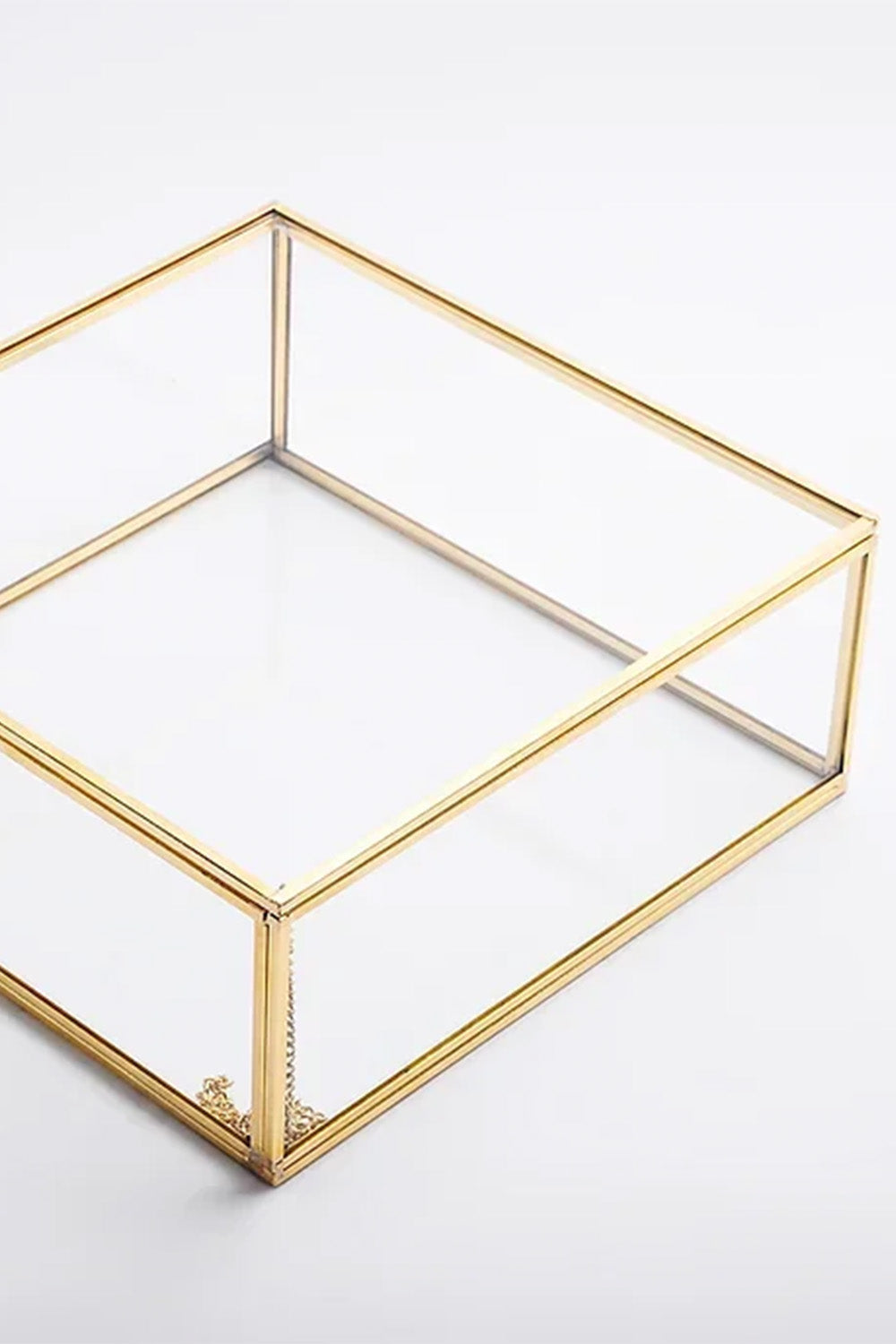 Pirinç Gold Cam Kapaklı Takı Aksesuar Çikolata Fotoğraf Kutusu 25x25x8cm - 3