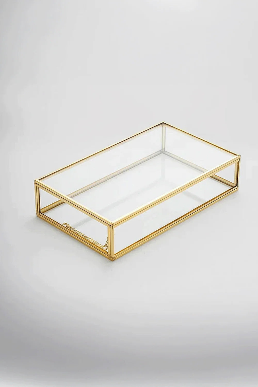 Pirinç Gold Cam Kapaklı Takı Aksesuar Çikolata Fotoğraf Kutusu 25x15x5cm - 0