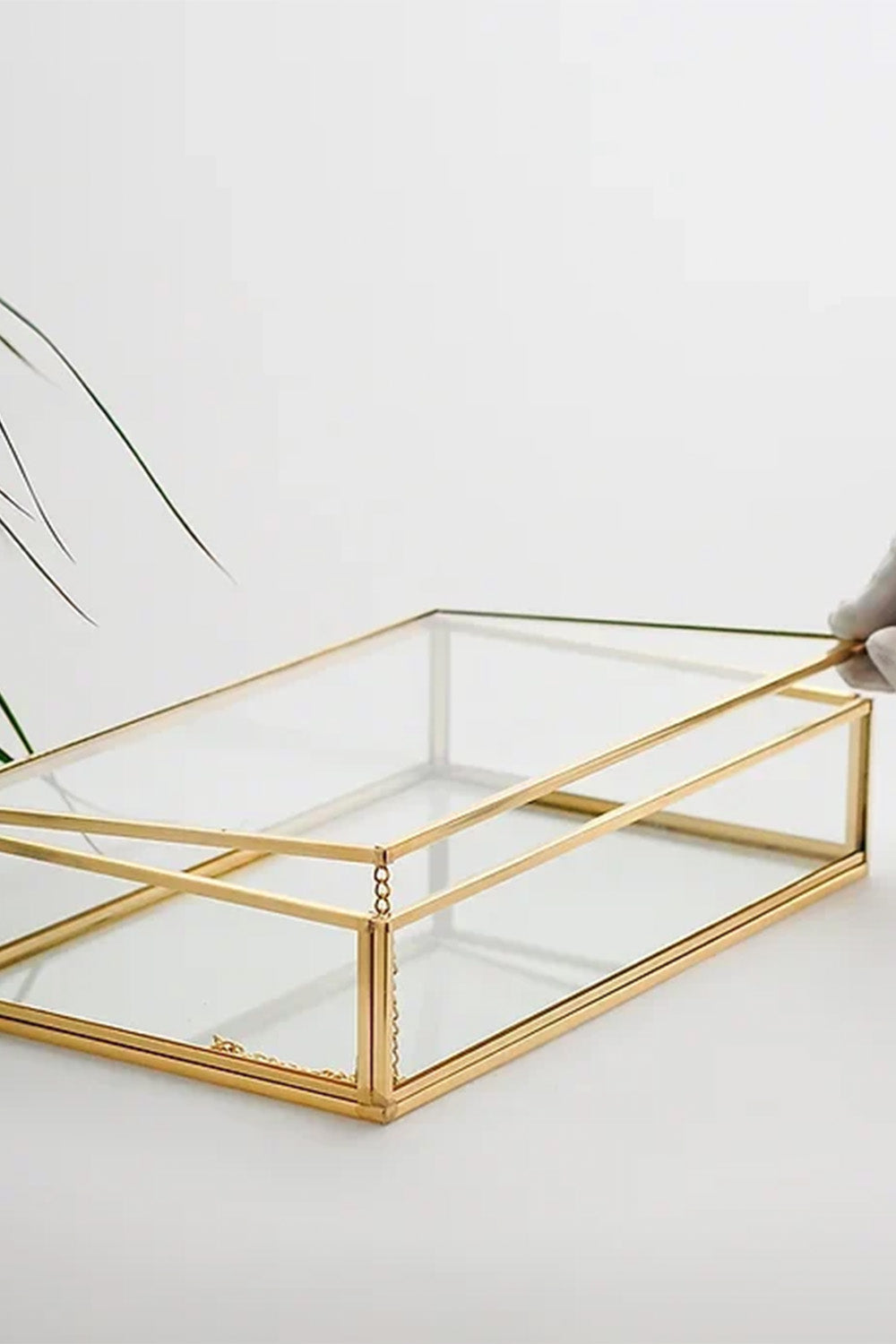 Pirinç Gold Cam Kapaklı Takı Aksesuar Çikolata Fotoğraf Kutusu 25x15x5cm - 1