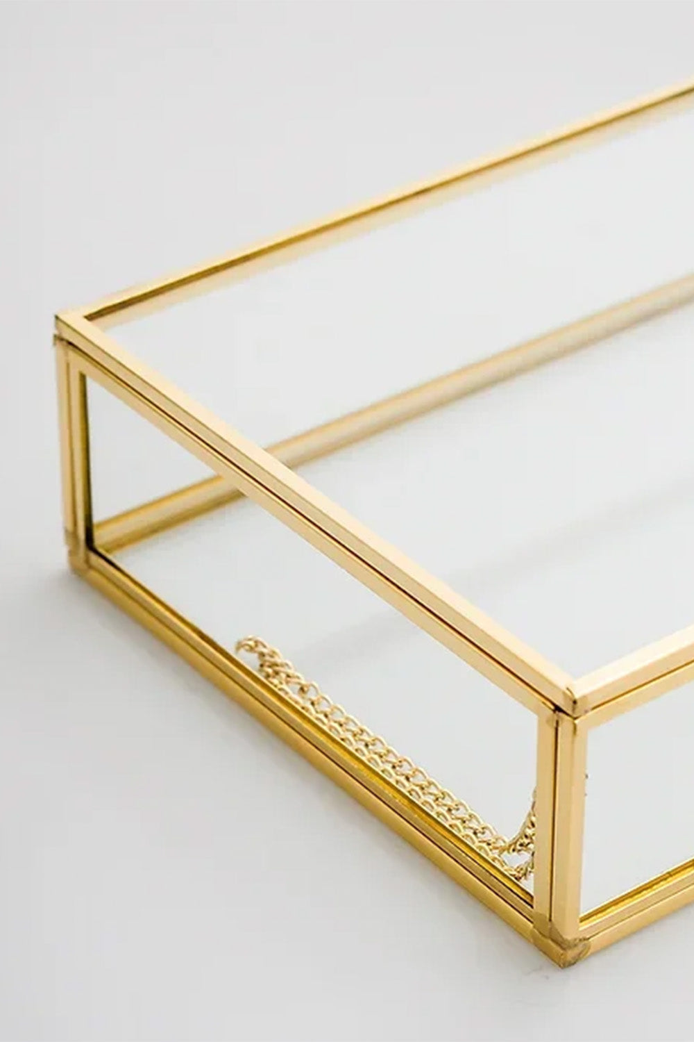 Pirinç Gold Cam Kapaklı Takı Aksesuar Çikolata Fotoğraf Kutusu 25x15x5cm - 2