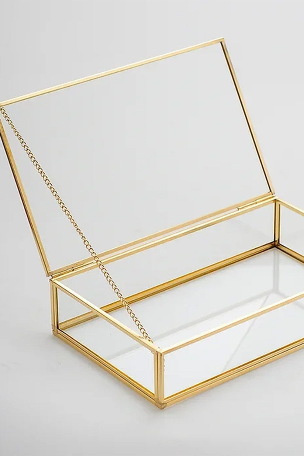 Pirinç Gold Cam Kapaklı Takı Aksesuar Çikolata Fotoğraf Kutusu 25x15x5cm - 3