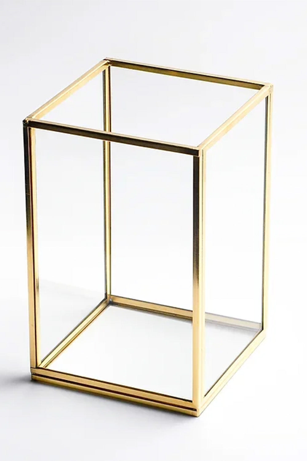 Pirinç Gold Geometrik Teraryum Cam Fanus Vazo Mumluk 15x10x10cm - 1