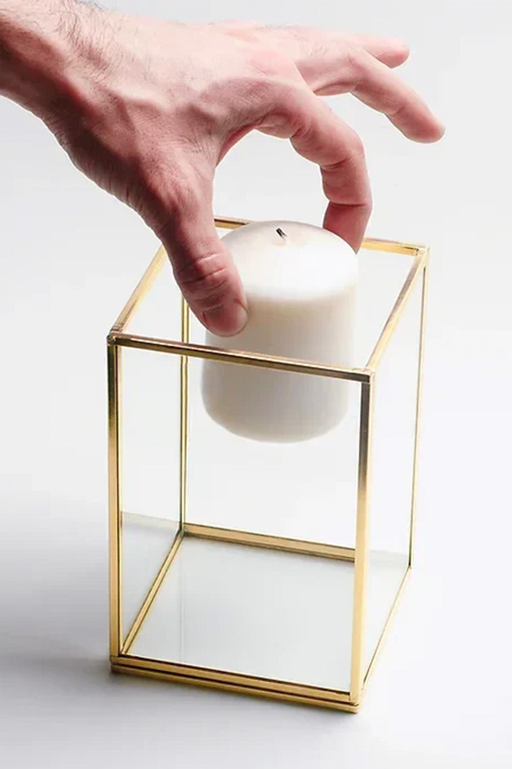 Pirinç Gold Geometrik Teraryum Cam Fanus Vazo Mumluk 15x10x10cm - 3