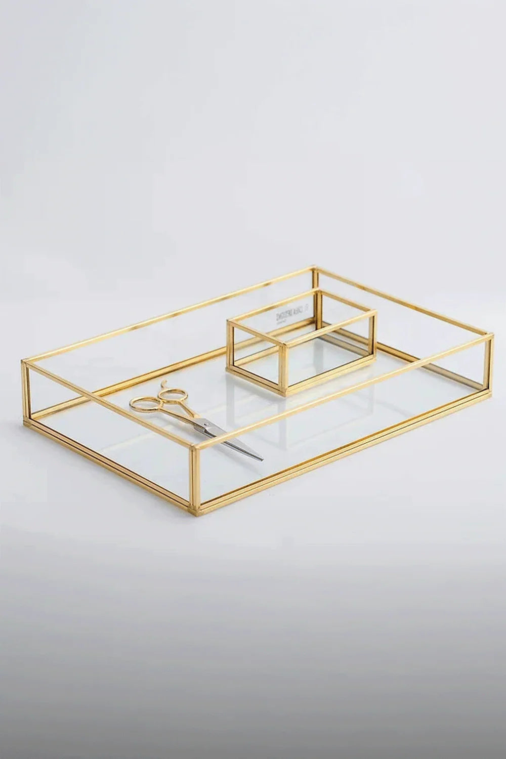 3 Parça Pirinç Gold Nişan Takımı Damat Kahvesi Sunum Tepsisi Yüzük Kutusu Makas - 0