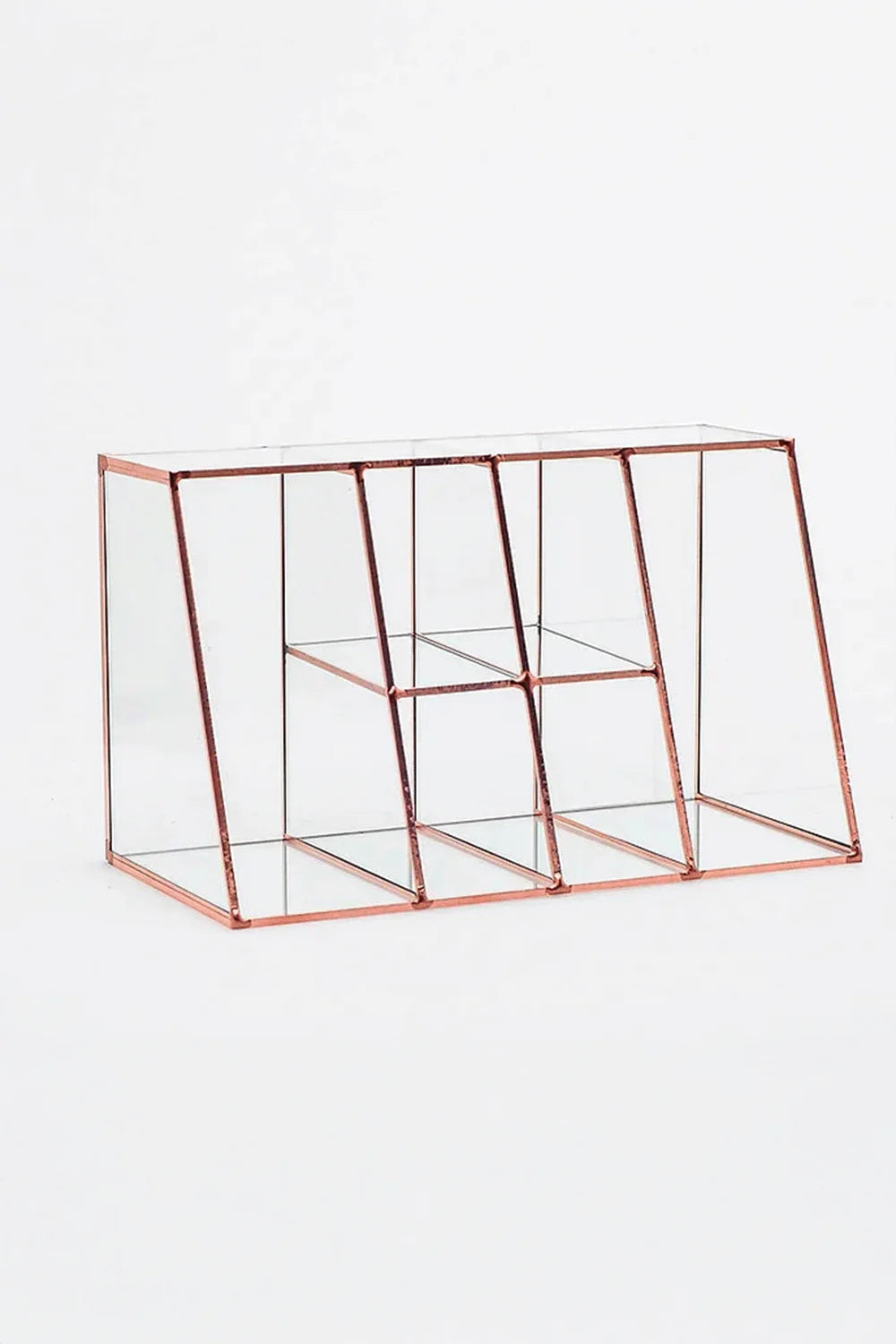 Bakır Rose Gold Cam Makyaj Takı Aksesuar Parfüm Fırçalık Organizer 25x15x12cm - 0