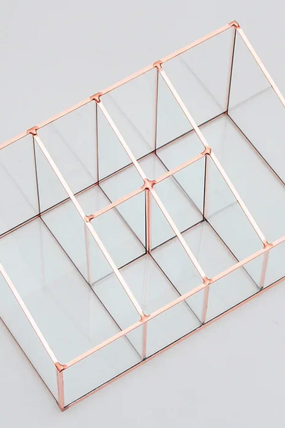 Bakır Rose Gold Cam Makyaj Takı Aksesuar Parfüm Fırçalık Organizer 25x15x12cm - 2