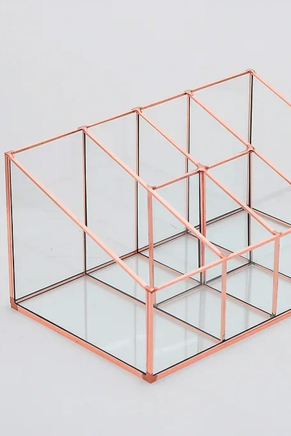 Bakır Rose Gold Cam Makyaj Takı Aksesuar Parfüm Fırçalık Organizer 25x15x12cm - 3