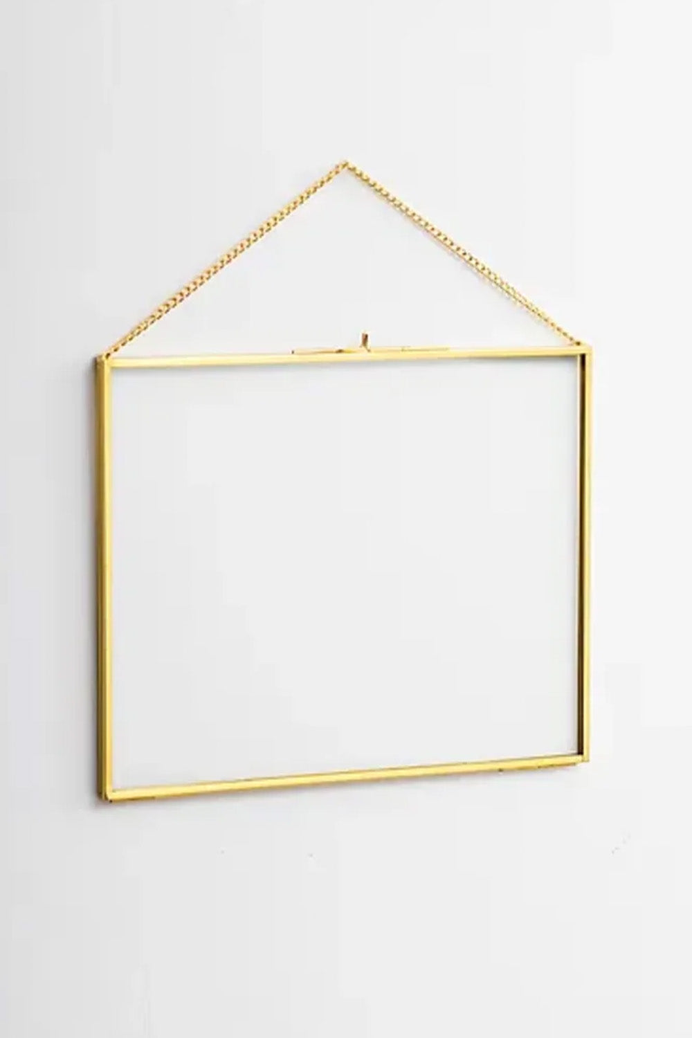 Yatay Pirinç Gold Cam Duvar Askılı Fotoğraf Çerçevesi Kapaklı 25x20cm - 0