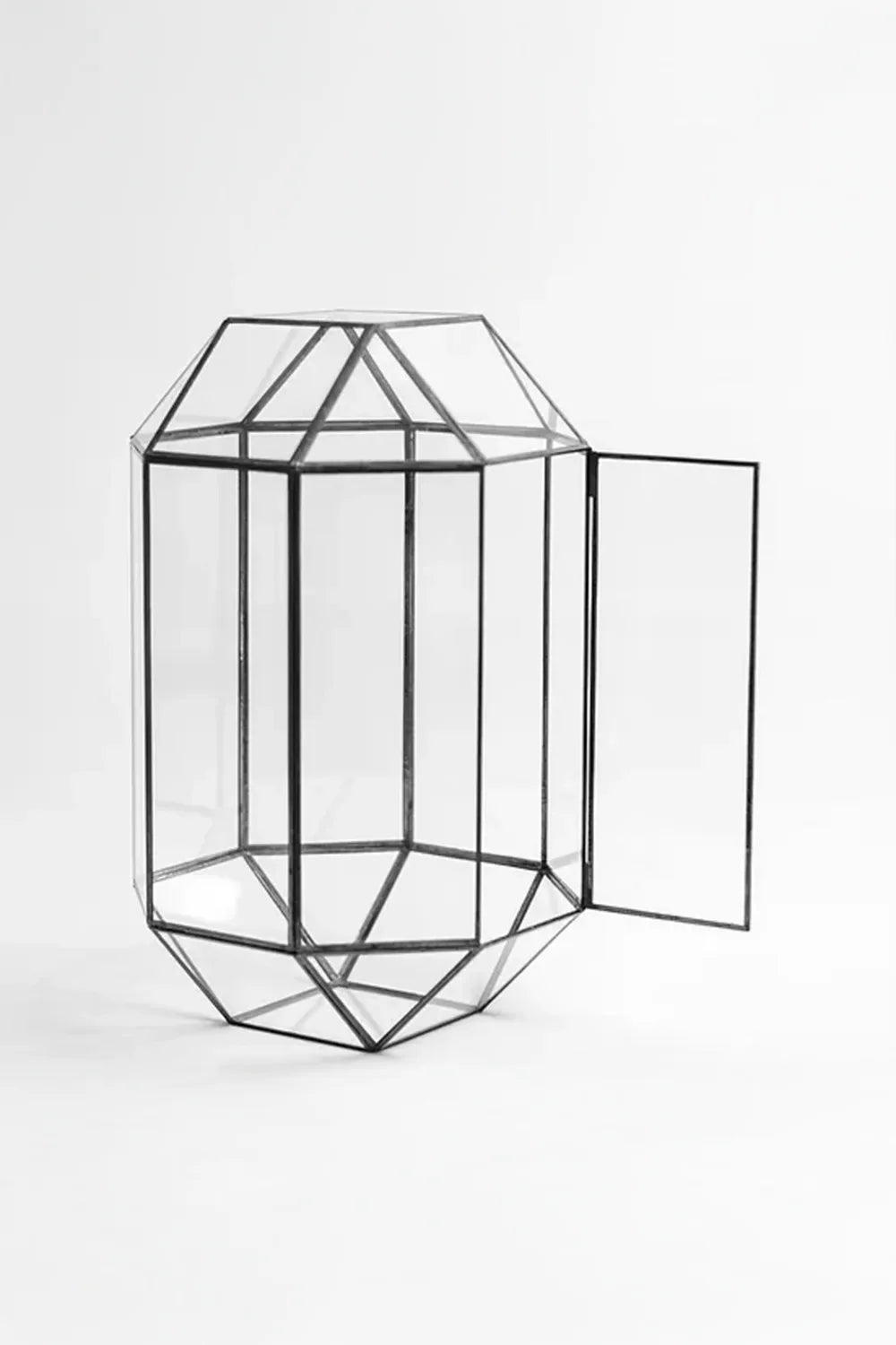 33x20x20cm | Cam Fanus | Geometrik Teraryum | Kapaklı | Çikolata Kutusu | Siyah - 0