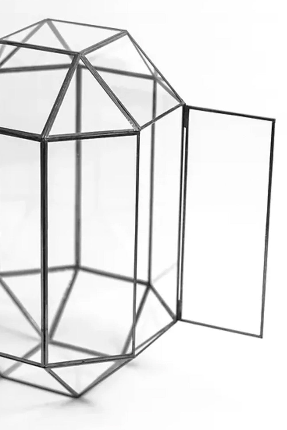 33x20x20cm | Cam Fanus | Geometrik Teraryum | Kapaklı | Çikolata Kutusu | Siyah - 1