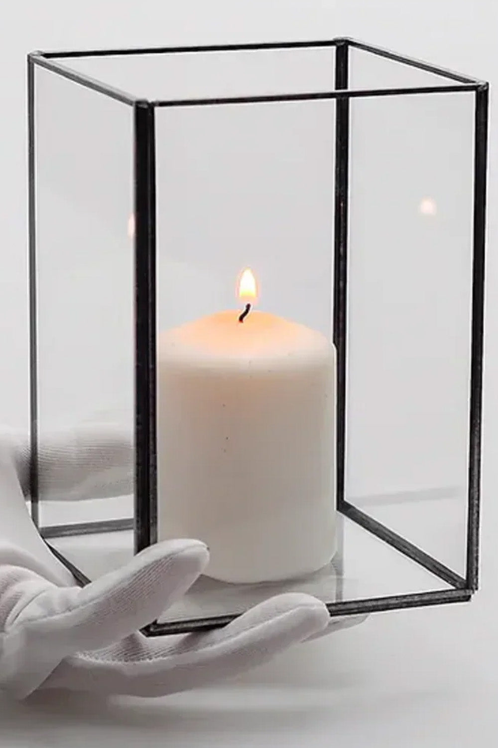 Siyah Geometrik Teraryum Cam Fanus Vazo Mumluk 15x10x10cm - 1