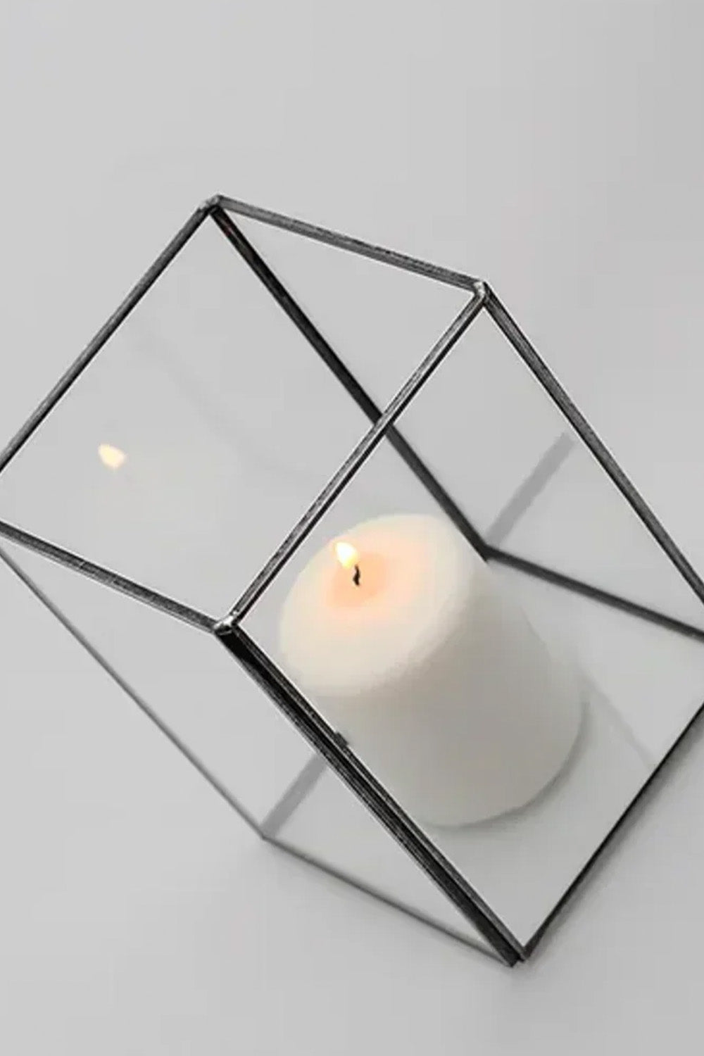 Siyah Geometrik Teraryum Cam Fanus Vazo Mumluk 15x10x10cm - 3