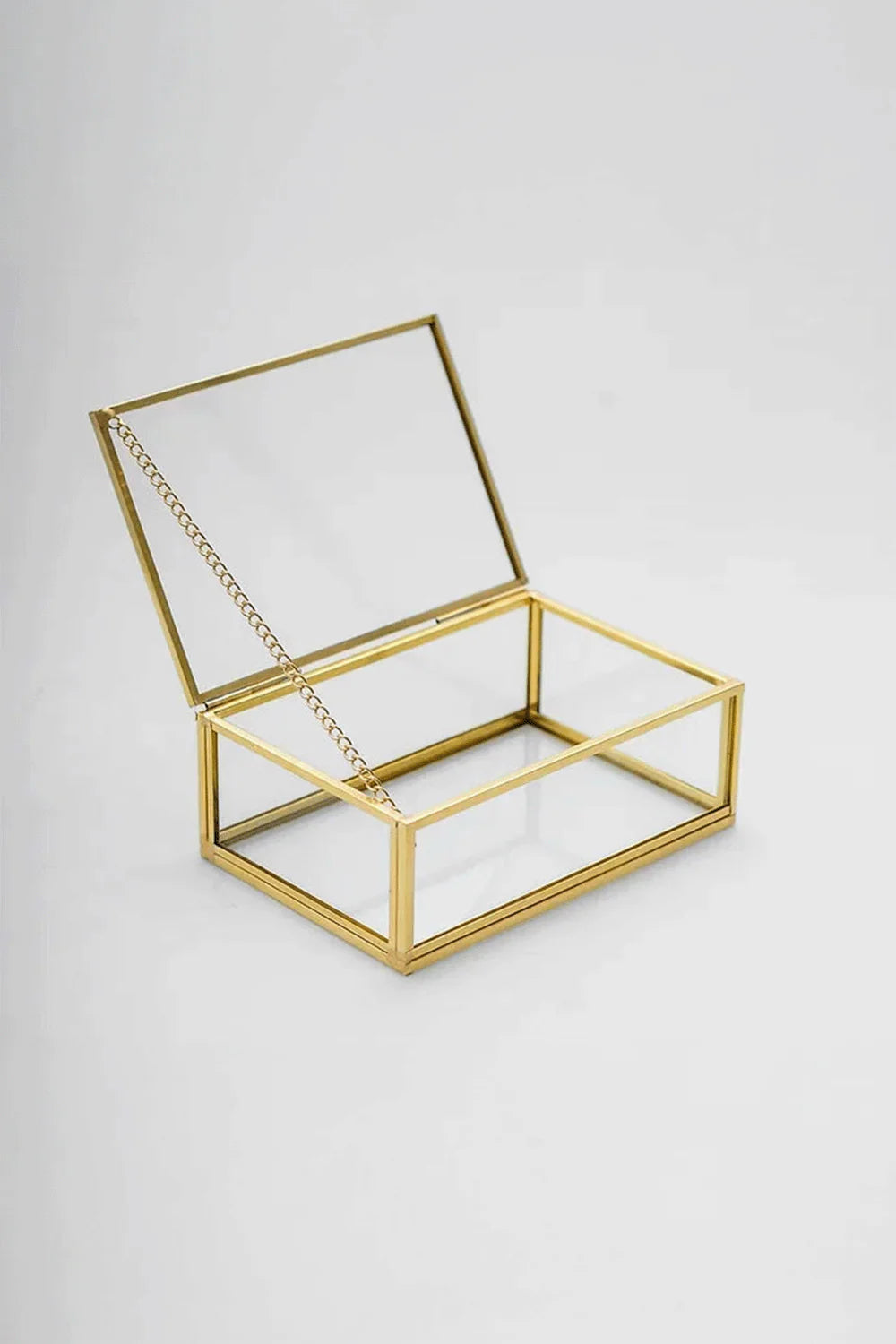 Pirinç Gold Cam Kapaklı Takı Aksesuar Yüzük Kutusu 15x10x5cm - 0