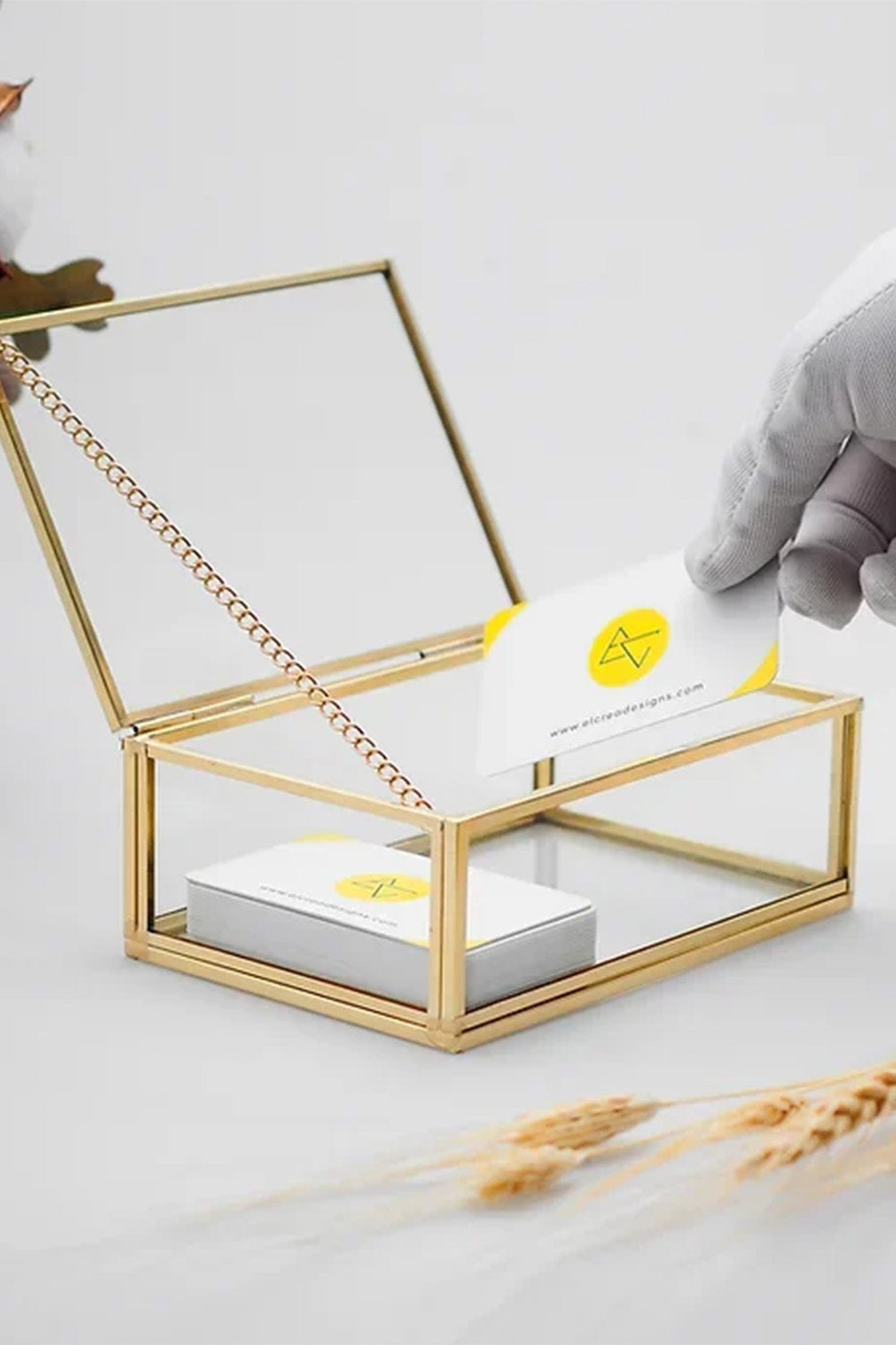 Pirinç Gold Cam Kapaklı Takı Aksesuar Yüzük Kutusu 15x10x5cm - 1