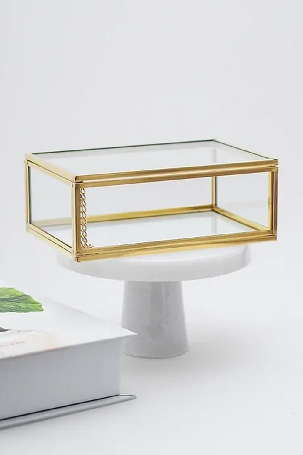 Pirinç Gold Cam Kapaklı Takı Aksesuar Yüzük Kutusu 15x10x5cm - 2