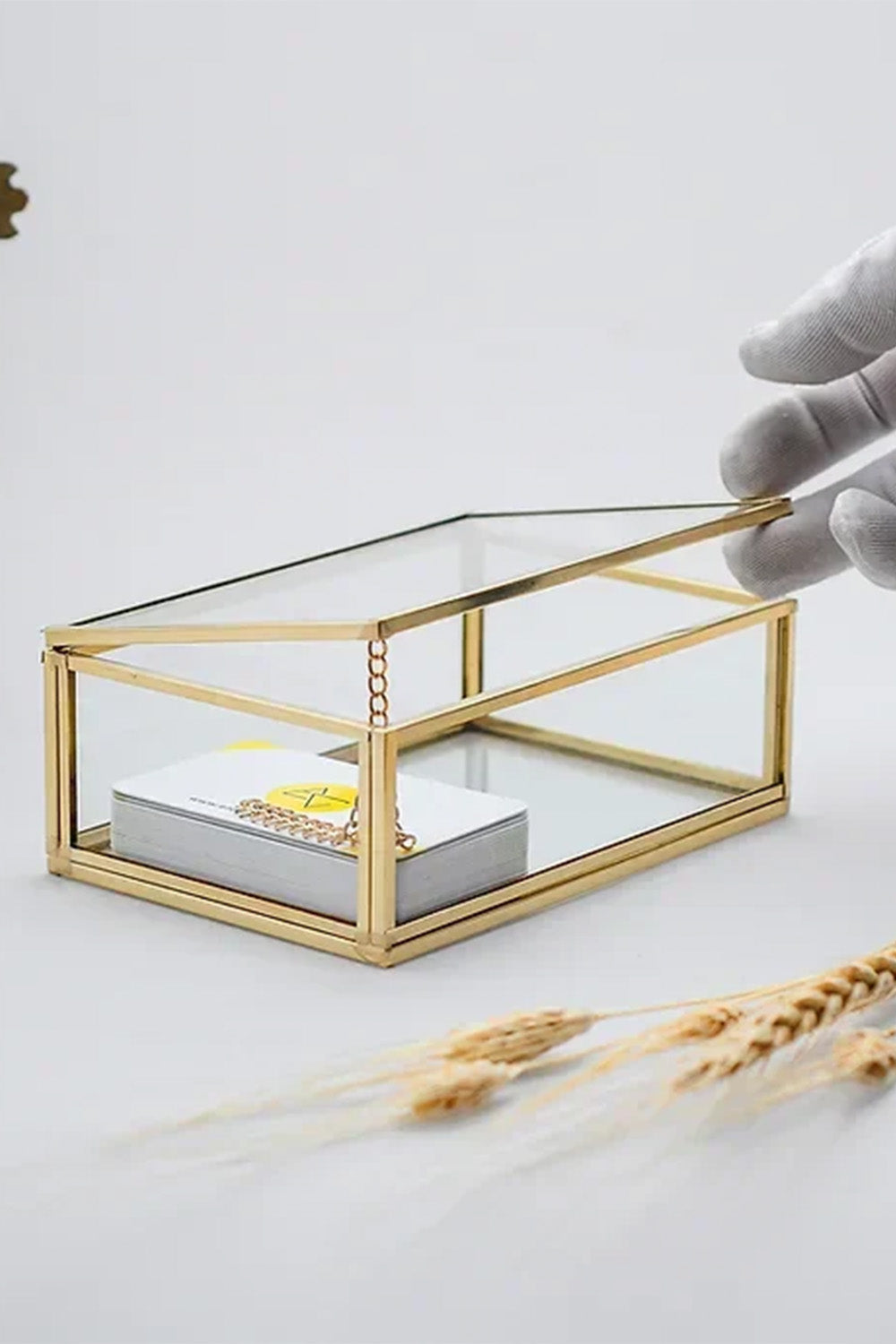 Pirinç Gold Cam Kapaklı Takı Aksesuar Yüzük Kutusu 15x10x5cm - 3