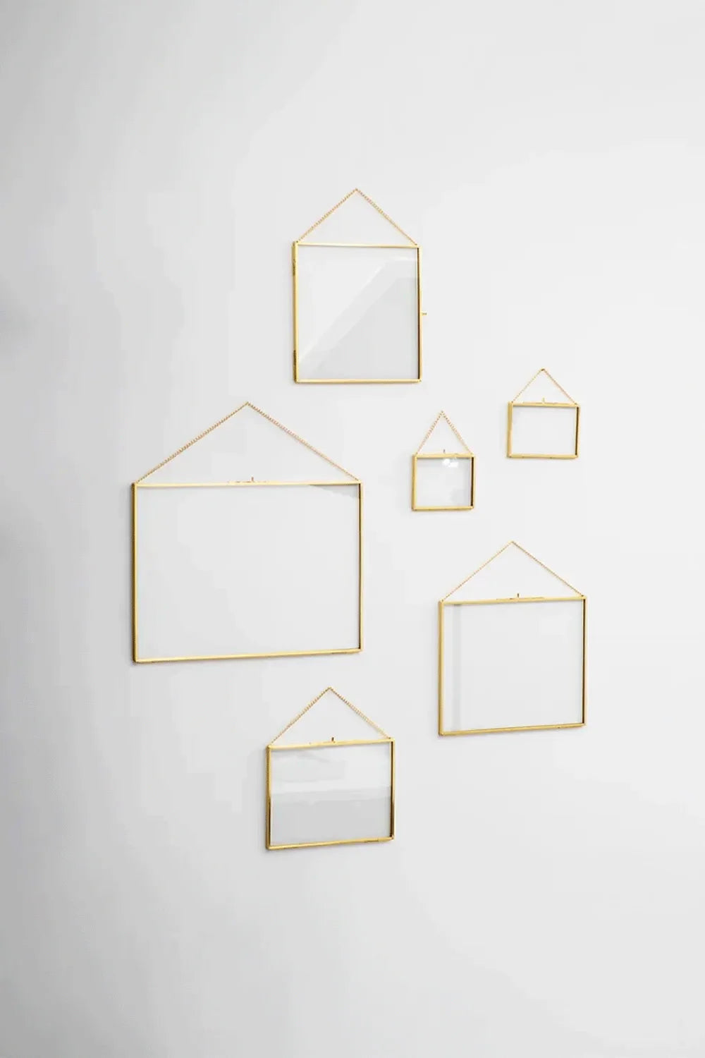 6 Parça Yatay Pirinç Gold Duvar Askılı Kapaklı Cam Fotoğraf Çerçeve Takımı - 0