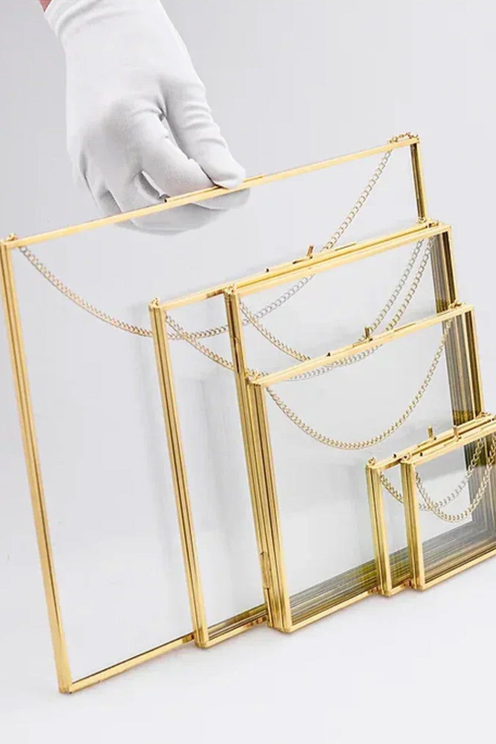6 Parça Yatay Pirinç Gold Duvar Askılı Kapaklı Cam Fotoğraf Çerçeve Takımı - 2