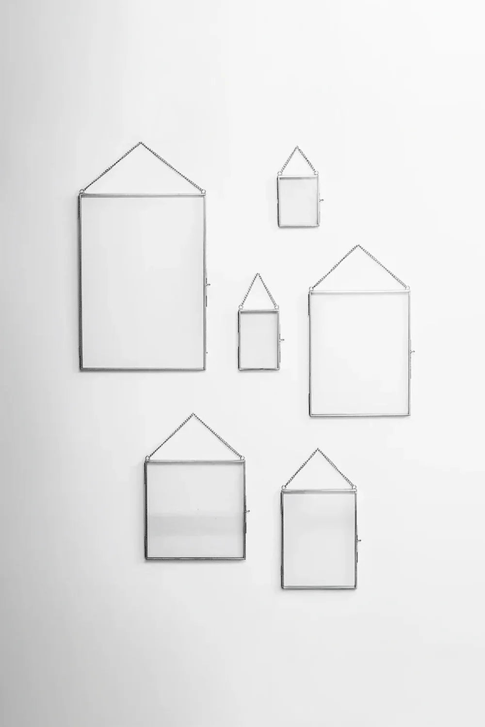 6 Parça Dikey Gümüş Duvar Askılı Cam Fotoğraf Çerçeve Takımı - 0