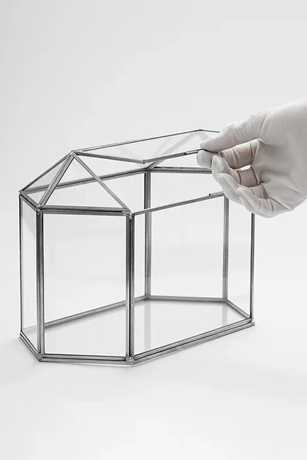 Kart Kutusu | Cam | Geometrik Teraryum | Fanus | Gümüş - 1