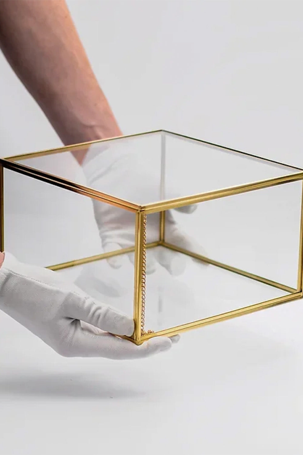 Pirinç Cam Kapaklı Takı Aksesuar Çikolata Fotoğraf Kutusu Organizer 23x23x13cm - 3