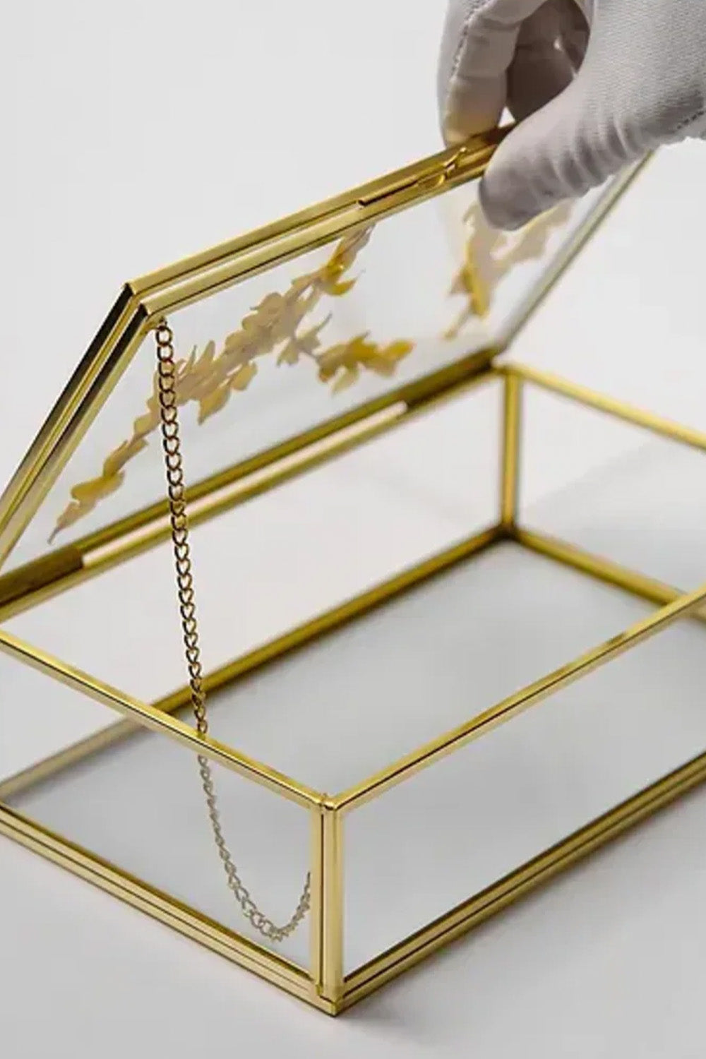 Pirinç Kapaklı Kutu Cam Kuru Çiçek Organizer Takı Aksesuar Çerçeve 23x14x6cm - 4