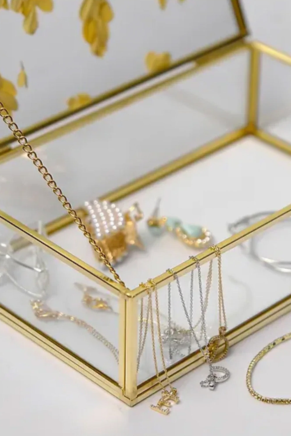 Pirinç Kapaklı Kutu Cam Kuru Çiçek Organizer Takı Aksesuar Çerçeve 23x14x6cm - 7