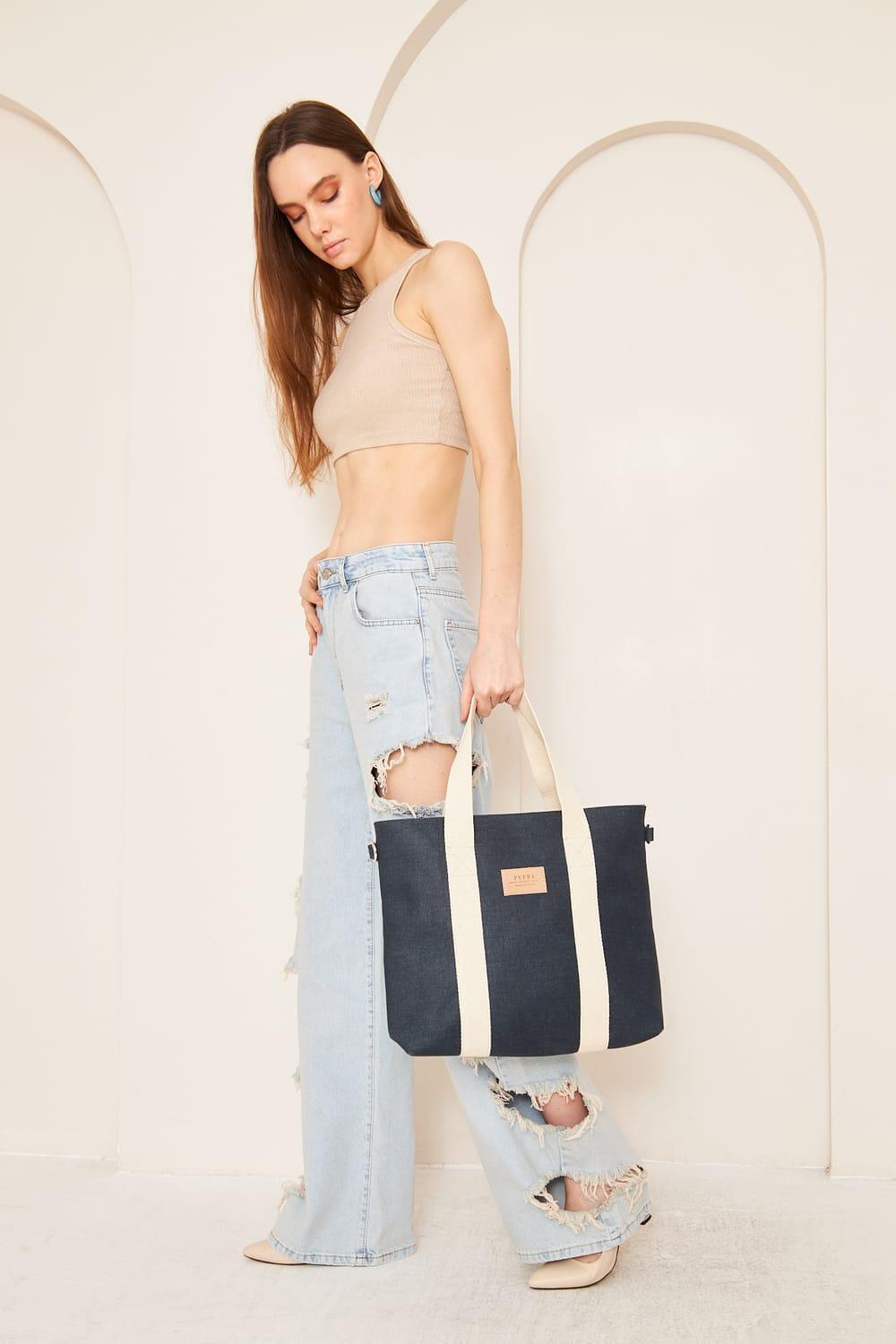 Yaga Large Tote Bag - Lacivert - 3